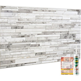 3D Wall Panels with Adhesive Included - Pack of 6 Sheets Covering 29.3 ft² /2.72 m² -Decorative Natural Grey Marble Stone Effect