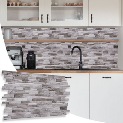 3D Wall Panels with Adhesive Included - Pack of 6 Sheets Covering 29.61 sqft /2.75 sqm -Decorative Natural Grey Stone Slate Design