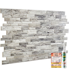 3D Wall Panels with Adhesive Included - Pack of 6 Sheets Covering 29.61 sqft /2.75 sqm -Decorative Natural Grey Stone Slate Design