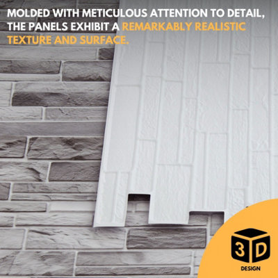 3D Wall Panels with Adhesive Included - Pack of 6 Sheets Covering 29.61 sqft /2.75 sqm -Decorative Natural Grey Stone Slate Design