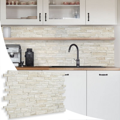 3D Wall Panels with Adhesive Included - Pack of 6 Sheets - Covering 29.61 sqft / 2.75 sqm -  Modern Light Grey Stone Slate Design