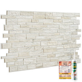 3D Wall Panels with Adhesive Included - Pack of 6 Sheets - Covering 29.61 sqft / 2.75 sqm -  Modern Light Grey Stone Slate Design