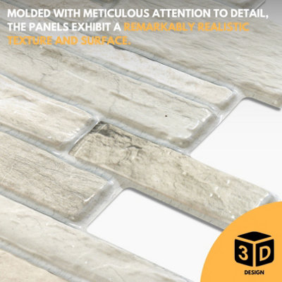 3D Wall Panels with Adhesive Included - Pack of 6 Sheets - Covering 29.61 sqft / 2.75 sqm -  Modern Light Grey Stone Slate Design