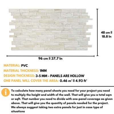3D Wall Panels with Adhesive Included - Pack of 6 Sheets - Covering 29.61 sqft / 2.75 sqm -  Modern Light Grey Stone Slate Design - 3