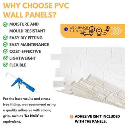 3D Wall Panels with Adhesive Included - Pack of 6 Sheets - Covering 29.61 sqft / 2.75 sqm -  Modern Light Grey Stone Slate Design - 5