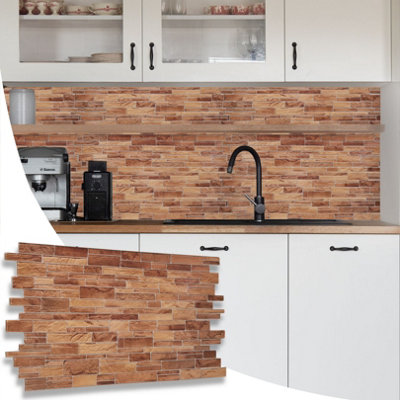 3D Wall Panels with Adhesive Included - Pack of 6 Sheets - Covering 29.61 sqft / 2.75 sqm - Natural Brown Stone Slate Design