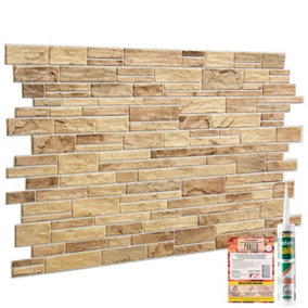 3D Wall Panels with Adhesive Included - Pack of 6 Sheets - Covering 29.61 sqft / 2.75 sqm - Natural Brown Stone Slate Design