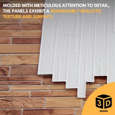 3D Wall Panels with Adhesive Included - Pack of 6 Sheets - Covering 29.61 sqft / 2.75 sqm - Natural Brown Stone Slate Design