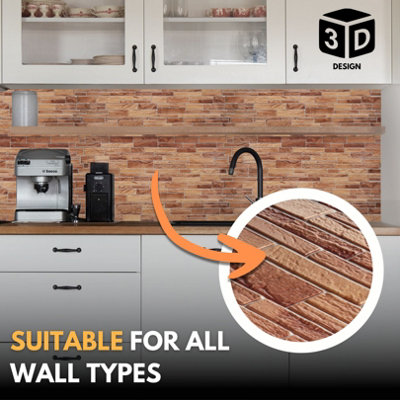 3D Wall Panels with Adhesive Included - Pack of 6 Sheets - Covering 29.61 sqft / 2.75 sqm - Natural Brown Stone Slate Design - 4