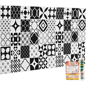 3D Wall Panels with Adhesive Included - Pack of 6 Sheets Covering 29.61ft²/2.75 m² -Decorative Black & White Talavera Tile Pattern