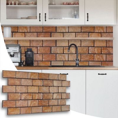 3D Wall Panels with Adhesive Included - Pack of 6 Sheets -Covering 29.76 ft²(2.76 m²) - Decorative Light Brown Rustic Brick Design