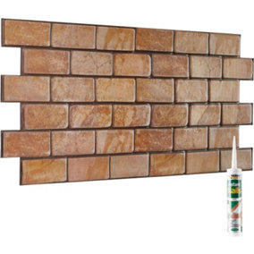3D Wall Panels with Adhesive Included - Pack of 6 Sheets -Covering 29.76 ft²(2.76 m²) - Decorative Light Brown Rustic Brick Design