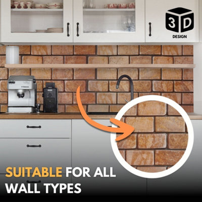 3D Wall Panels with Adhesive Included - Pack of 6 Sheets -Covering 29.76 ft²(2.76 m²) - Decorative Light Brown Rustic Brick Design - 5