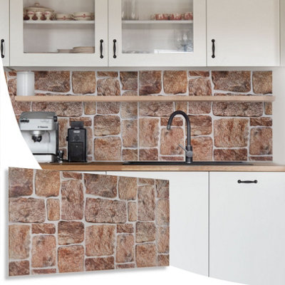 3D Wall Panels with Adhesive Included - Pack of 6 Sheets -Covering 29.76 ft²(2.76 m²) - Decorative Rustic Brown Stone Design