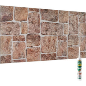 3D Wall Panels with Adhesive Included - Pack of 6 Sheets -Covering 29.76 ft²(2.76 m²) - Decorative Rustic Brown Stone Design