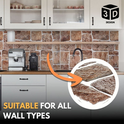 3D Wall Panels with Adhesive Included - Pack of 6 Sheets -Covering 29.76 ft²(2.76 m²) - Decorative Rustic Brown Stone Design