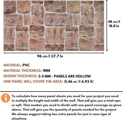 3D Wall Panels with Adhesive Included - Pack of 6 Sheets -Covering 29.76 ft²(2.76 m²) - Decorative Rustic Brown Stone Design