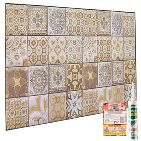 3D Wall Panels with Adhesive Included - Pack of 6 Sheets -Covering 29.76 sqft/2.76 sqm - Brown & Beige Mediterranean Tile Pattern