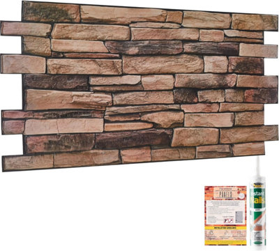 3D Wall Panels with Adhesive Included - Pack of 6 Sheets -Covering 29.76 sqft/2.76 sqm - Decorative Beige and Black Stone Design
