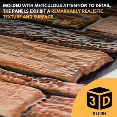 3D Wall Panels with Adhesive Included - Pack of 6 Sheets -Covering 29.76 sqft/2.76 sqm - Decorative Beige and Black Stone Design