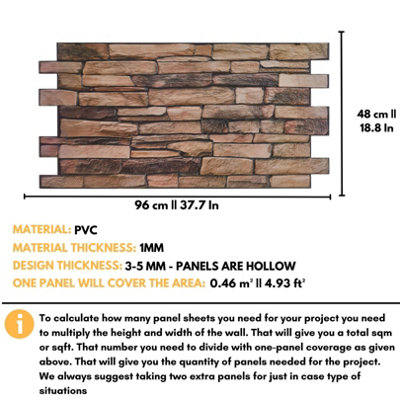 3D Wall Panels with Adhesive Included - Pack of 6 Sheets -Covering 29.76 sqft/2.76 sqm - Decorative Beige and Black Stone Design - 3