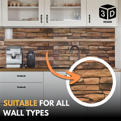 3D Wall Panels with Adhesive Included - Pack of 6 Sheets -Covering 29.76 sqft/2.76 sqm - Decorative Beige and Black Stone Design - 4