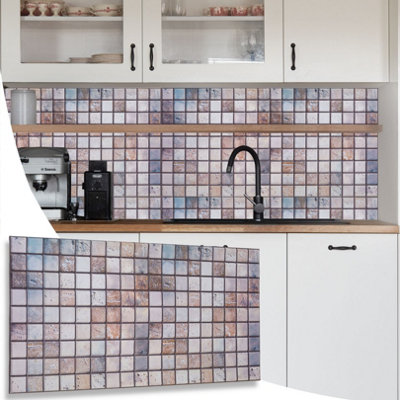 3D Wall Panels with Adhesive Included - Pack of 6 Sheets -Covering 29.76 sqft/2.76 sqm - Decorative Beige & Grey Mosaic Tiles