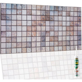 3D Wall Panels with Adhesive Included - Pack of 6 Sheets -Covering 29.76 sqft/2.76 sqm - Decorative Beige & Grey Mosaic Tiles