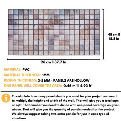 3D Wall Panels with Adhesive Included - Pack of 6 Sheets -Covering 29.76 sqft/2.76 sqm - Decorative Beige & Grey Mosaic Tiles - 3