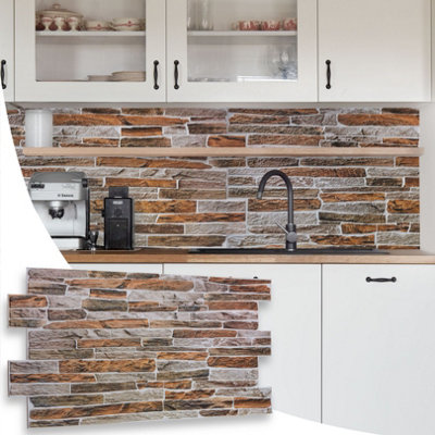 3D Wall Panels with Adhesive Included - Pack of 6 Sheets - Covering 29.76 sqft /2.76 sqm - Decorative Mix Natural Sandstone Design