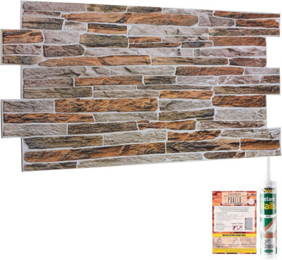 3D Wall Panels with Adhesive Included - Pack of 6 Sheets - Covering 29.76 sqft /2.76 sqm - Decorative Mix Natural Sandstone Design