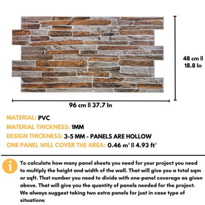 3D Wall Panels with Adhesive Included - Pack of 6 Sheets - Covering 29.76 sqft /2.76 sqm - Decorative Mix Natural Sandstone Design - 3