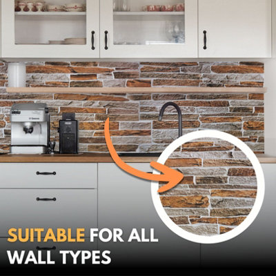 3D Wall Panels with Adhesive Included - Pack of 6 Sheets - Covering 29.76 sqft /2.76 sqm - Decorative Mix Natural Sandstone Design - 4