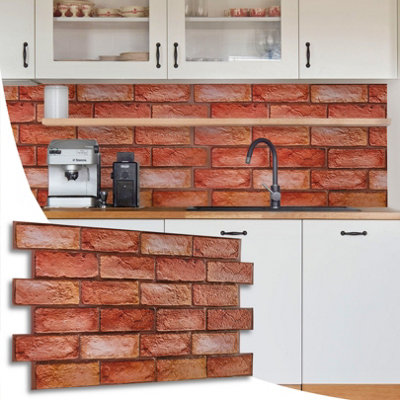3D Wall Panels with Adhesive Included - Pack of 6 Sheets -Covering 29.76 sqft/2.76 sqm - Decorative Reddish Brown Brick Design