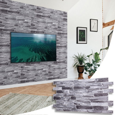 3D Wall Panels with Adhesive Included - Pack of 6 Sheets -Covering 29.76 sqft/2.76 sqm - Decorative Silver Grey Stone Slate Design