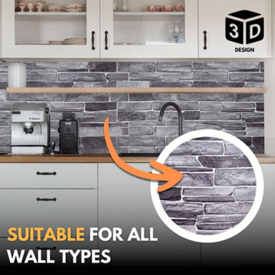 3D Wall Panels with Adhesive Included - Pack of 6 Sheets -Covering 29.76 sqft/2.76 sqm - Decorative Silver Grey Stone Slate Design