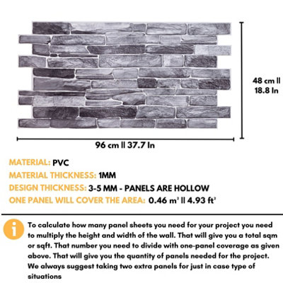 3D Wall Panels with Adhesive Included - Pack of 6 Sheets -Covering 29.76 sqft/2.76 sqm - Decorative Silver Grey Stone Slate Design - 3