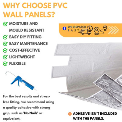 3D Wall Panels with Adhesive Included - Pack of 6 Sheets -Covering 29.76 sqft/2.76 sqm - Decorative Silver Grey Stone Slate Design - 5