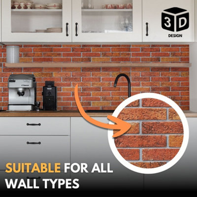 3D Wall Panels with Adhesive Included - Pack of 6 Sheets -Covering 29.76 sqft/2.76 sqm - Decorative Vintage Rustic Brick Pattern - 4