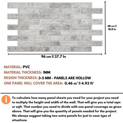3D Wall Panels with Adhesive Included - Pack of 6 Sheets - Covering 29.76ft² (2.76m²) - Decorative Grey Classic Brick Slate Effect