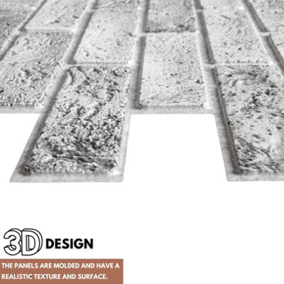3D Wall Panels with Adhesive Included - Pack of 6 Sheets - Covering 29.76ft² (2.76m²) - Decorative Grey Classic Brick Slate Effect - 3