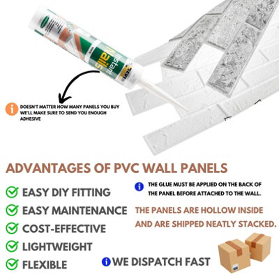 3D Wall Panels with Adhesive Included - Pack of 6 Sheets - Covering 29.76ft² (2.76m²) - Decorative Grey Classic Brick Slate Effect - 4