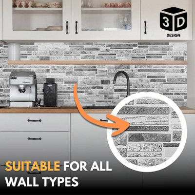 3D Wall Panels with Adhesive Included - Pack of 6 Sheets - Covering 30.38 sqft / 2.82 sqm - Decorative Modern Brick Design