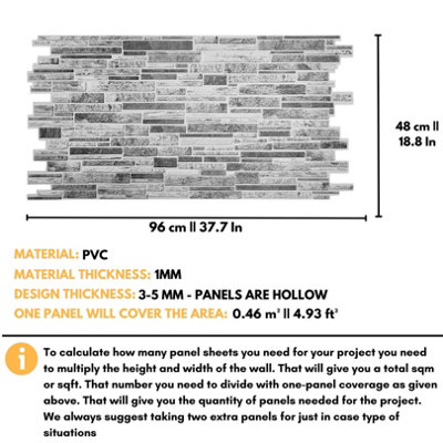 3D Wall Panels with Adhesive Included - Pack of 6 Sheets - Covering 30.38 sqft / 2.82 sqm - Decorative Modern Brick Design - 3