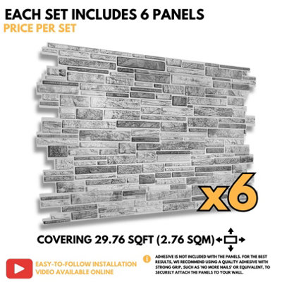 3D Wall Panels with Adhesive Included - Pack of 6 Sheets - Covering 30.38 sqft / 2.82 sqm - Decorative Modern Brick Design - 5