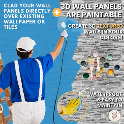 3D Wall Panels with Adhesive Included - Pack of 6 Sheets - Covering 30.38 sqft / 2.82 sqm - Decorative Modern Brick Design - 7