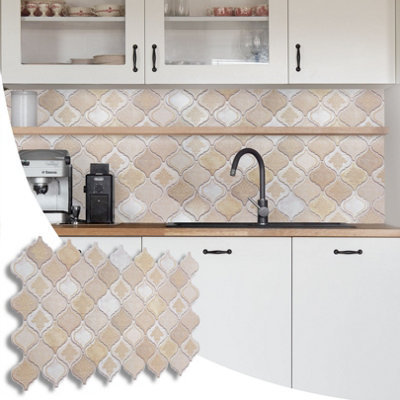 3D Wall Panels with Glitter Effect - Set of 6 sheets cover 29.96ft²(2.78m²) Oriental Arabesque Arabic Wall Panelling in Cream Gold