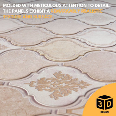 3D Wall Panels with Glitter Effect - Set of 6 sheets cover 29.96ft²(2.78m²) Oriental Arabesque Arabic Wall Panelling in Cream Gold