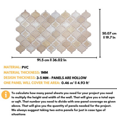 3D Wall Panels with Glitter Effect - Set of 6 sheets cover 29.96ft²(2.78m²) Oriental Arabesque Arabic Wall Panelling in Cream Gold - 3