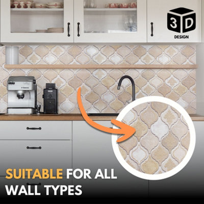 3D Wall Panels with Glitter Effect - Set of 6 sheets cover 29.96ft²(2.78m²) Oriental Arabesque Arabic Wall Panelling in Cream Gold - 5